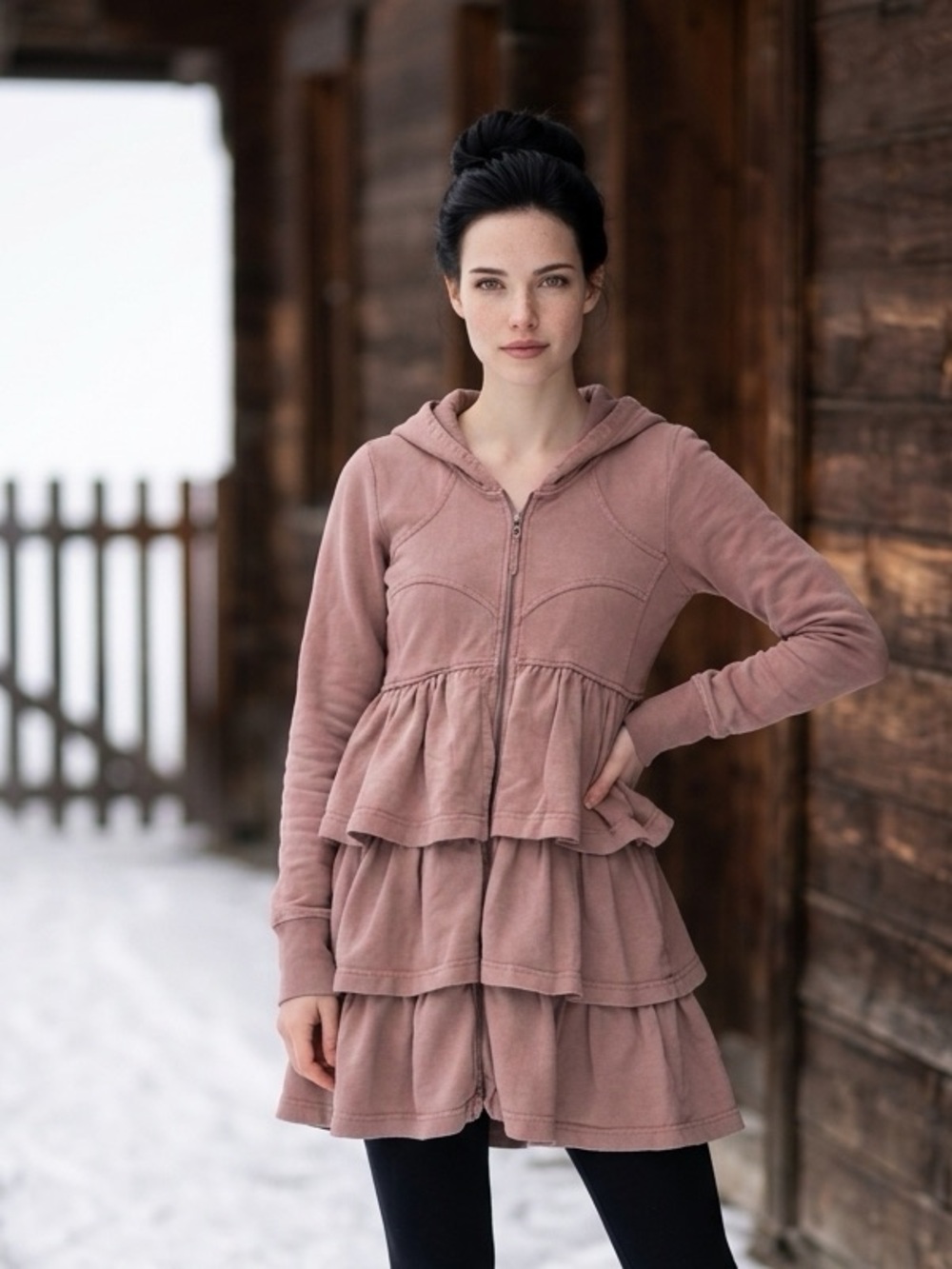 Prairie Underground Double Layer tiered ruffled Hoodie full zip jacket